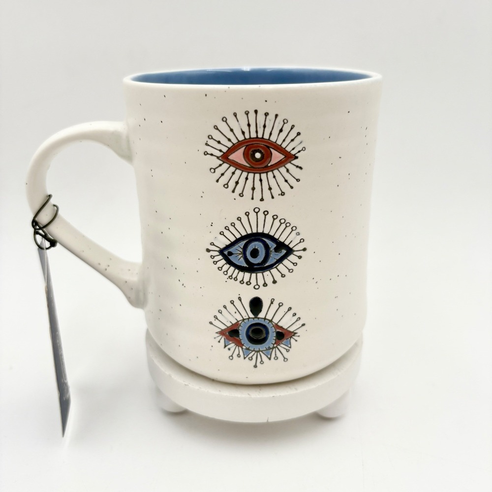 Wandering Moon Coffee Mug Hand Painted Evil Eye Good Vibes Ceramic